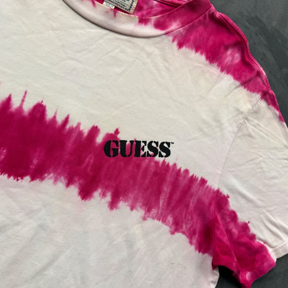 Guess Originals Mens Pink White Tie Dye Striped Short Sleeve T-Shirt Size Medium - Picture 2 of 7
